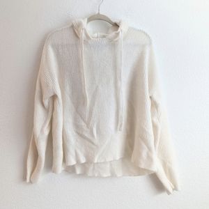 Lucky Brand Ivory Ribbed Knit Pullover Hooded Sweater Large Lagenlook Relaxed Fi